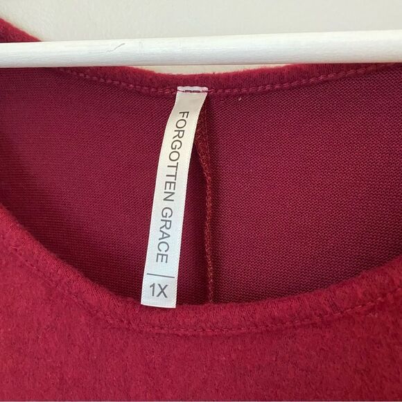 Forgotten Grace Top High Low Tie Front Soft Comfy Short Sleeve Dark Red Casual - Picture 7 of 11